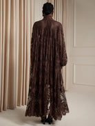 Brown Printed Sheer Maxi Dress|NOOSGOP