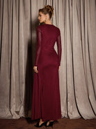 Burgundy Mesh Knit Elegant Midi Dress|NOOSGOP