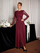 Burgundy Mesh Knit Elegant Midi Dress|NOOSGOP