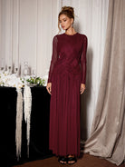 Burgundy Mesh Knit Elegant Midi Dress|NOOSGOP
