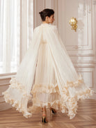Cape-Sleeve Double-Layer Ruffle Midi Dress|NOOSGOP