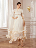 Cape-Sleeve Double-Layer Ruffle Midi Dress|NOOSGOP