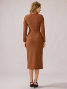 Cinnamon Round Neck Elegant Office Midi Dress|NOOSGOP