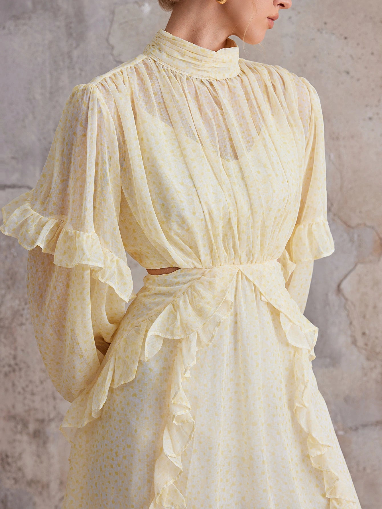 Court-Style Flutter-Trim Open-Midriff Mini Dress|NOOSGOP