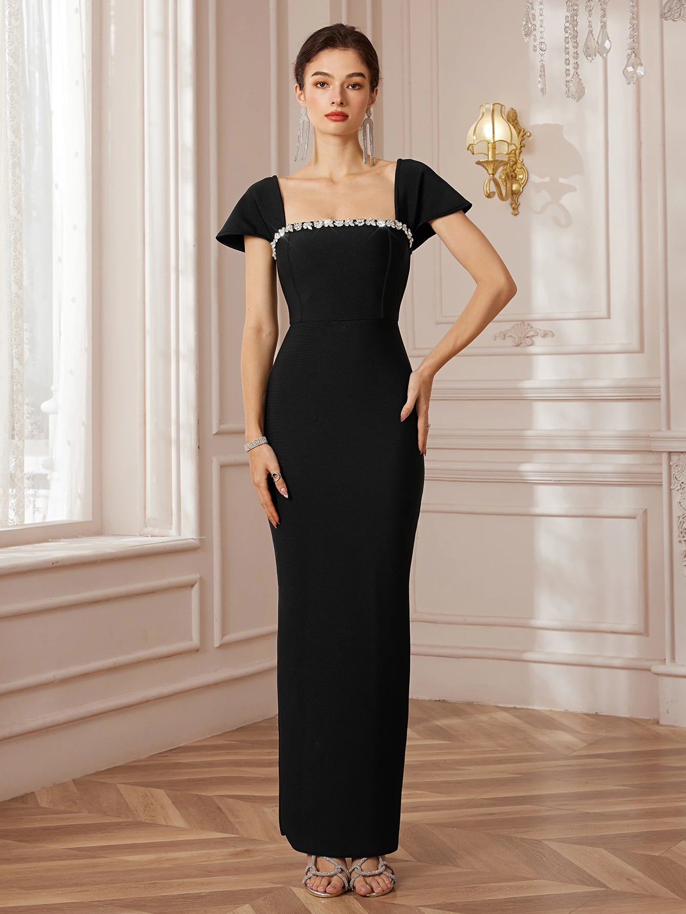 Crystal-Banded Bodycon Gala Maxi Dress|NOOSGOP