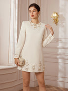 Crystal-Sewn Long-Sleeve Cocktail Mini Dress|NOOSGOP