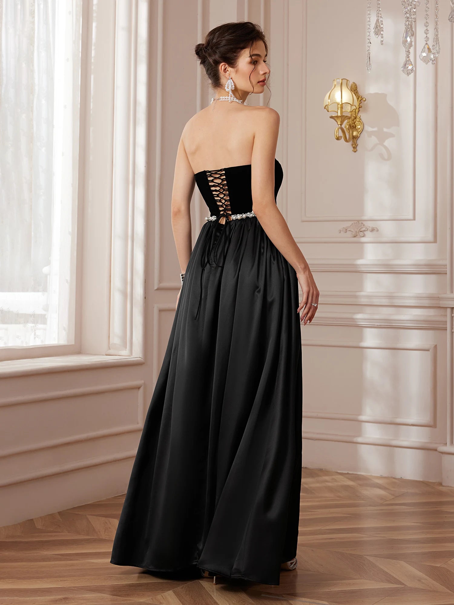 Crystal Pleated Strapless Maxi Dress​​|NOOSGOP