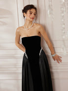 Crystal Pleated Strapless Maxi Dress|NOOSGOP