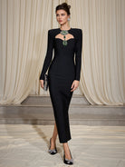 Deep V-Neck Jewel Embellished Midi Dress|NOOSGOP