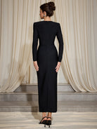 Deep V-Neck Jewel Embellished Midi Dress|NOOSGOP