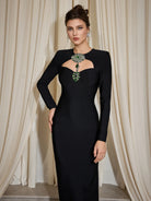 Deep V-Neck Jewel Embellished Midi Dress|NOOSGOP