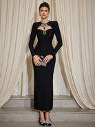 Deep V-Neck Jewel Embellished Midi Dress|NOOSGOP