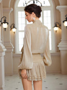 Detachable Bow Popover Blouse & Shirred Caffeine Skirt Set|NOOSGOP
