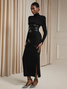 Fitted High-Neck with Belt Design Midi Dress|NOOSGOP