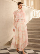 Floral Print Mesh Tie Neck Midi Dress|NOOSGOP