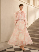 Floral Print Mesh Tie Neck Midi Dress|NOOSGOP