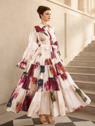 Floral Print Pleated Ruffle Sleeve Maxi Dress|NOOSGOP