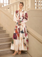 Floral Print Pleated Ruffle Sleeve Maxi Dress|NOOSGOP
