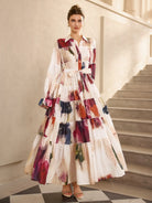 Floral Print Pleated Ruffle Sleeve Maxi Dress|NOOSGOP