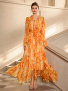 Floral Print Ruffle Ruched Hem Midi Dress|NOOSGOP