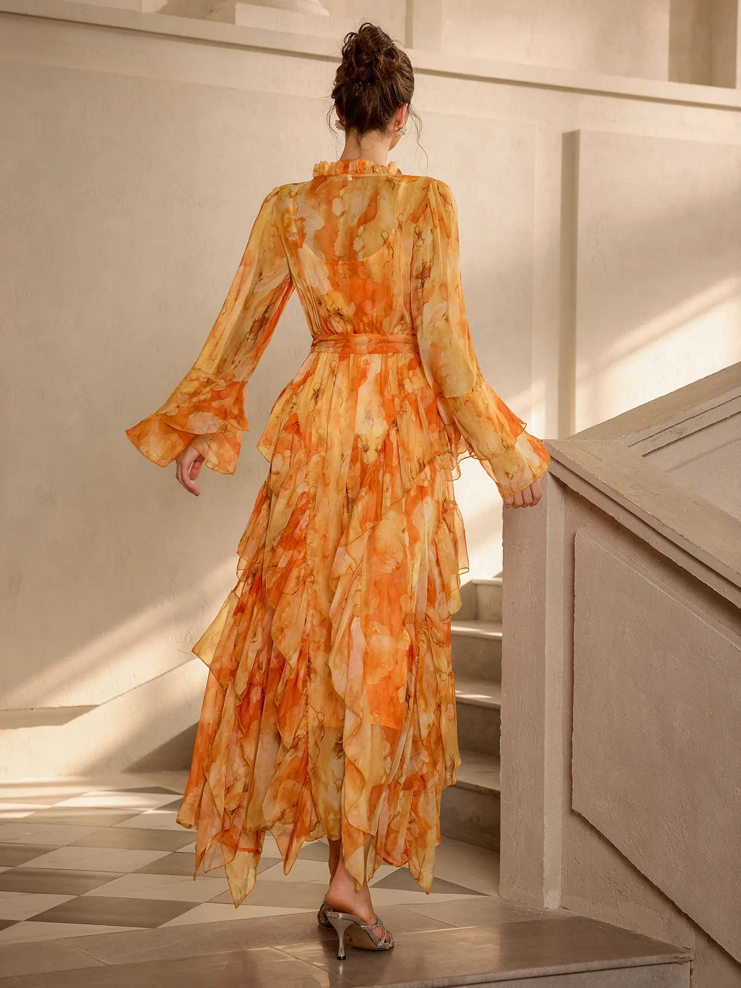 Floral Print Ruffle Ruched Hem Midi Dress|NOOSGOP