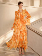 Floral Print Ruffle Ruched Hem Midi Dress|NOOSGOP