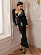 Gem-Ribboned Sweep-Train Maxi Dress|NOOSGOP