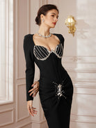 Gem-Ribboned Sweep-Train Maxi Dress|NOOSGOP