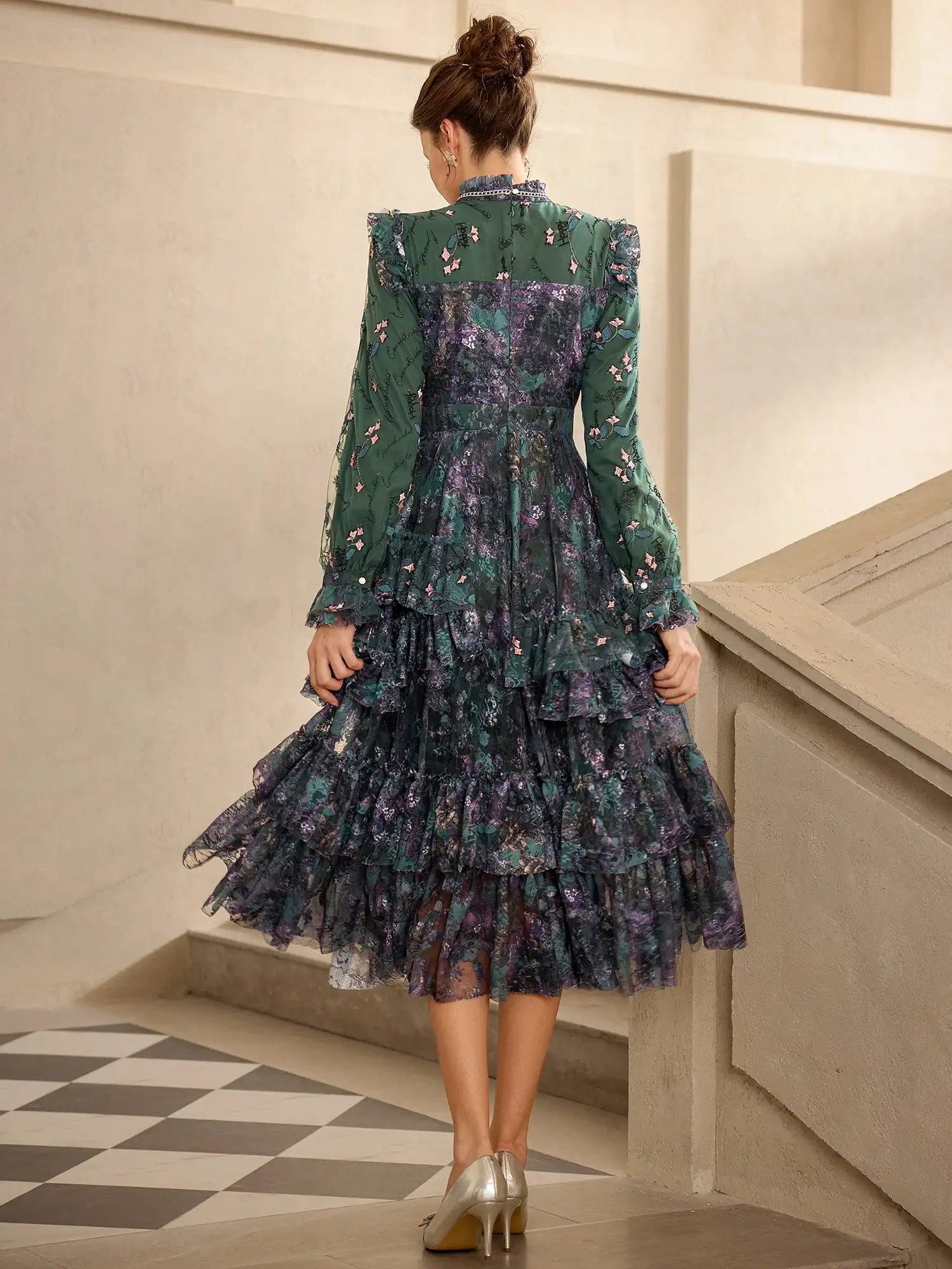 Green Floral Pleated Midi Dress|NOOSGOP