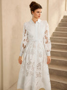 Hollow Lace Long Sleeve Midi Dress|NOOSGOP