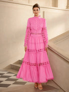 Hollow Out Patchwork Round Neck Midi Dress|NOOSGOP