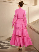 Hollow Out Patchwork Round Neck Midi Dress|NOOSGOP