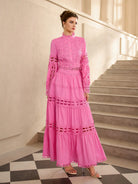 Hollow Out Patchwork Round Neck Midi Dress|NOOSGOP