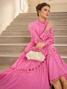 Hollow Out Patchwork Round Neck Midi Dress|NOOSGOP