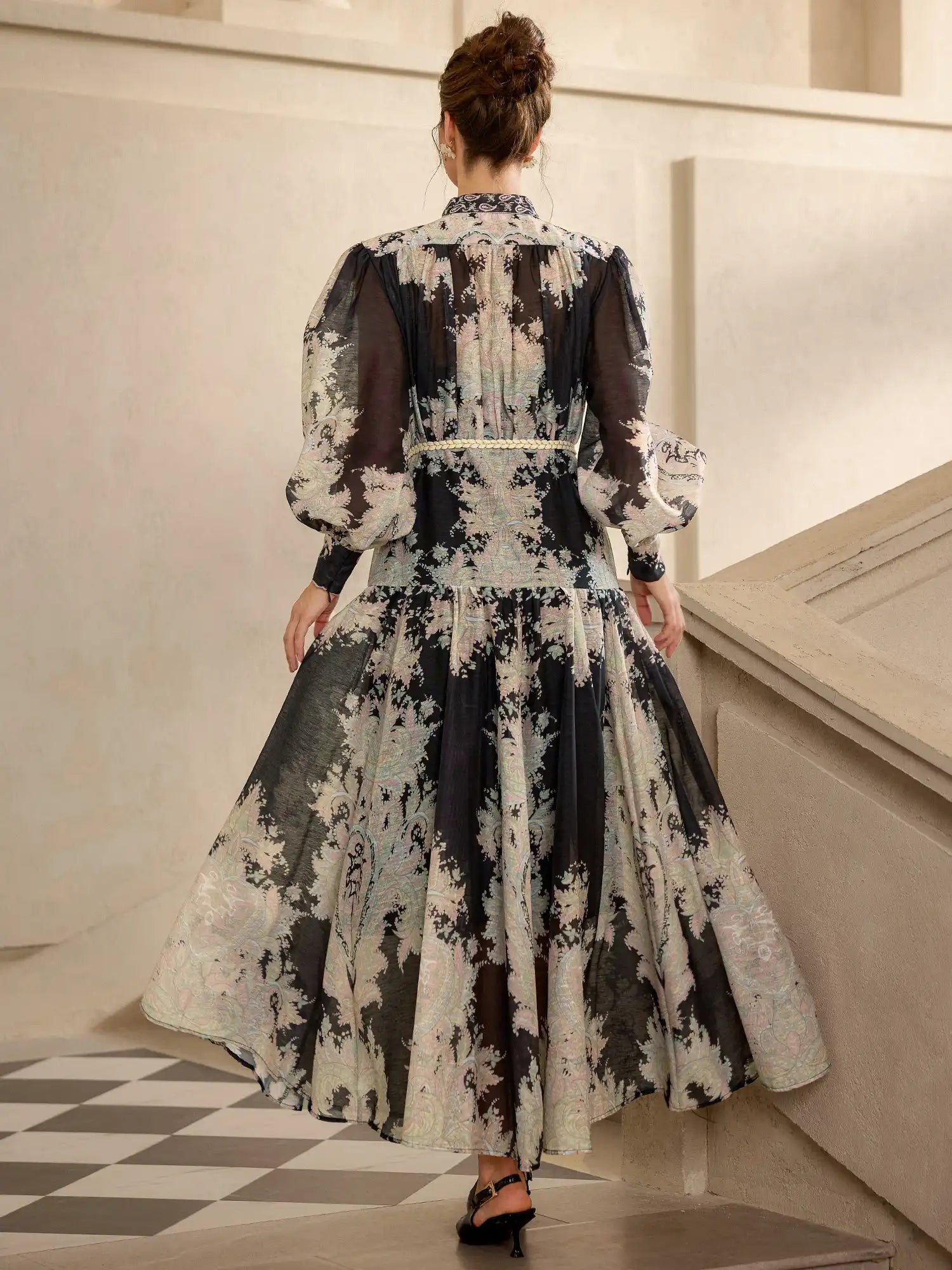 Ink Print Round Neck Maxi Dress|NOOSGOP