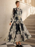 Ink Print Round Neck Maxi Dress|NOOSGOP