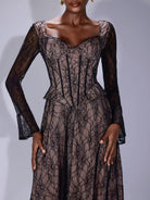 Lace Low Cut Ruffle Midi Dress|NOOSGOP