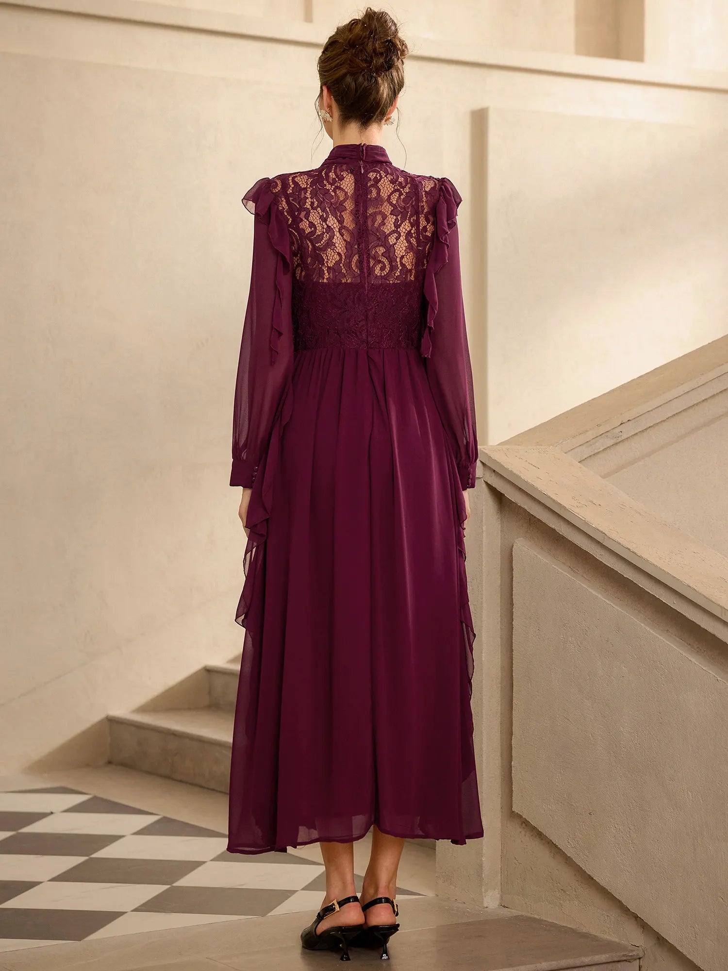 Lace Mesh Ruched Detail Midi Dress|NOOSGOP