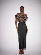 Leopard Floral Rhinestone Bodycon Maxi Dress|NOOSGOP