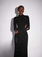 Long Beaded Black Maxi Dress|NOOSGOP
