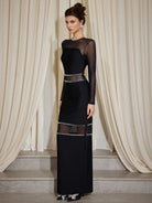 Mesh Patchwork Diamond Maxi Dress|NOOSGOP