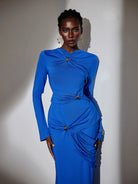 Metallic Ruched Tie Detail Bodycon Maxi Dress|NOOSGOP