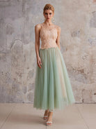 Mint-Gradient Lace & Sheer Midi Dress|NOOSGOP