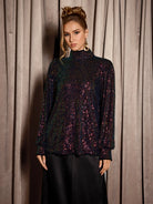 Multicolor Sequin High Neck Party Top|NOOSGOP