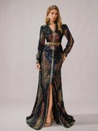 Multicolor Sequin Slit Evening Maxi Dress|NOOSGOP