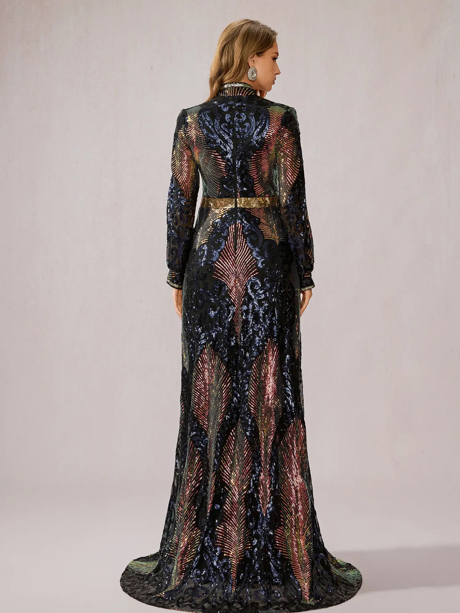 Multicolor Sequin Slit Evening Maxi Dress|NOOSGOP