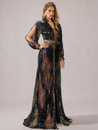 Multicolor Sequin Slit Evening Maxi Dress|NOOSGOP