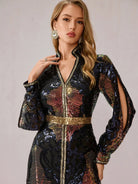 Multicolor Sequin Slit Evening Maxi Dress|NOOSGOP