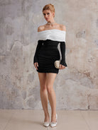 Off-Shoulder Colorblock Mini Ruffle Dress|NOOSGOP