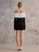 Off-Shoulder Colorblock Mini Ruffle Dress|NOOSGOP